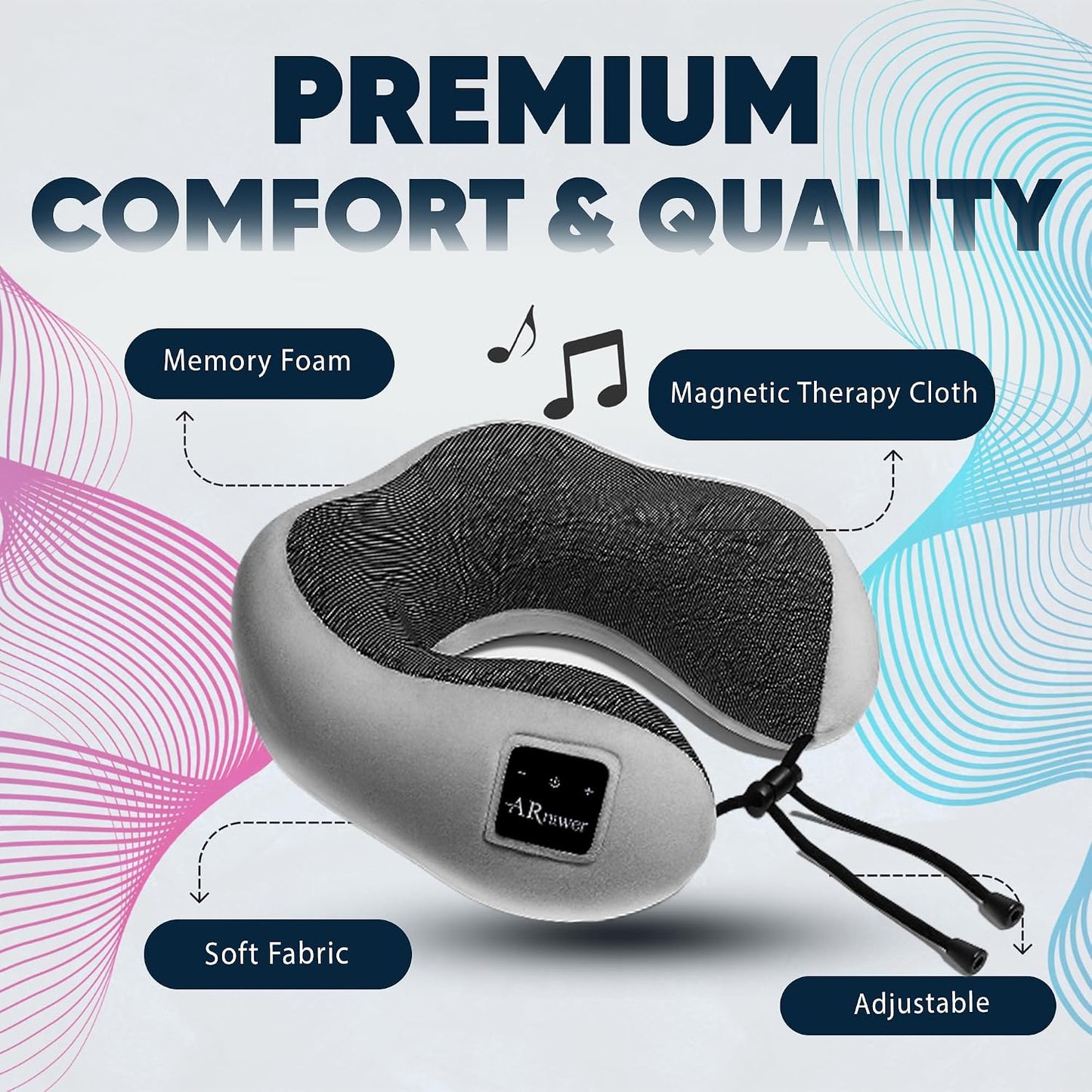 Bluetooth Music Semicircular Neck Pillow Wireless Bluetooth Speaker Suitable Airplane,Bus,Train,Car,Office,and Outdoor Camping for Sleeping, Resting The Best Travel Essentials. (Black)
