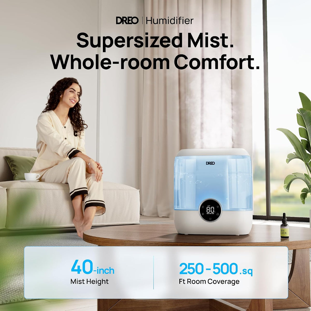 DREO 6L Humidifiers for Bedroom, 60H Runtime, 28 dB Quiet, HM524, Black