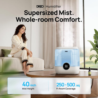 DREO 6L Humidifiers for Bedroom, 60H Runtime, 28 dB Quiet, HM524, Black