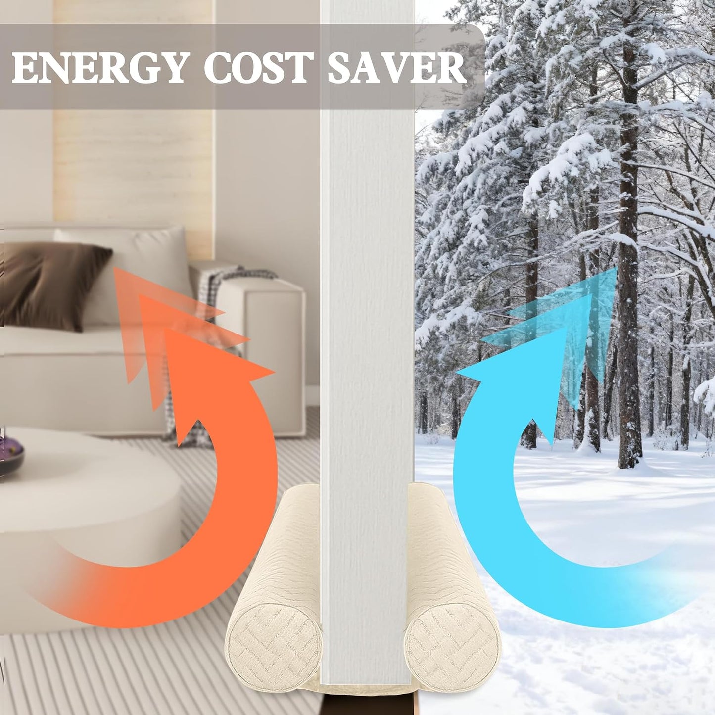 Ciieyuo Under Door Draft Stopper, Door Stoppers for Bottom of Door, 30"-36" | Velvet under door gap filler, white beige, blocker cold air, light, smoke and noise, easy slide-on install