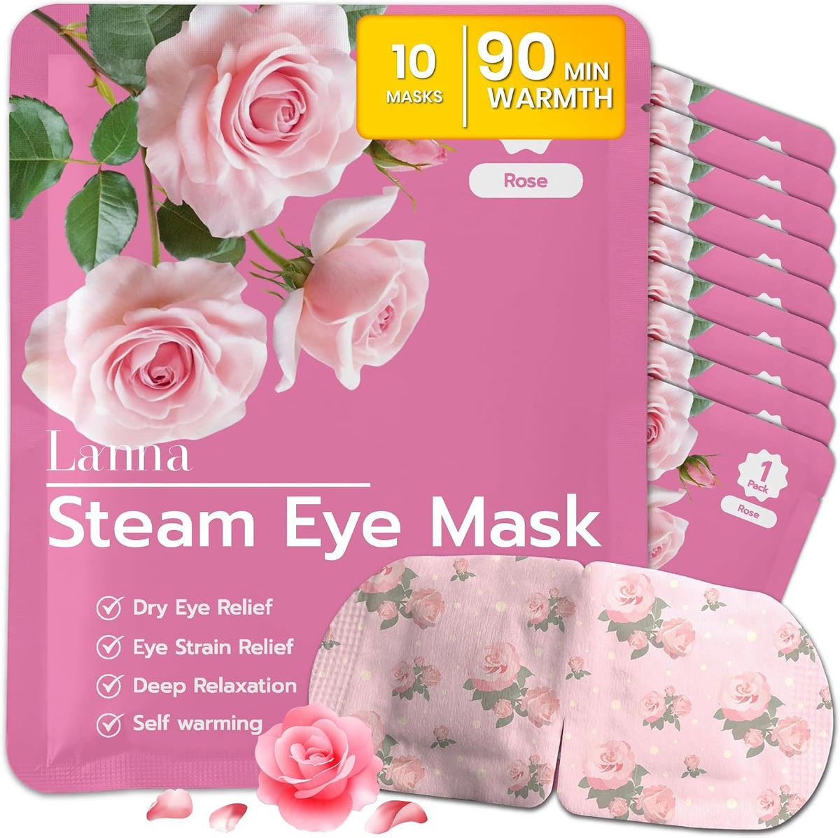 LANNA Heated Steam Eye Mask, Disposable 120 Minutes, Lavender Scent, 5 Pcs