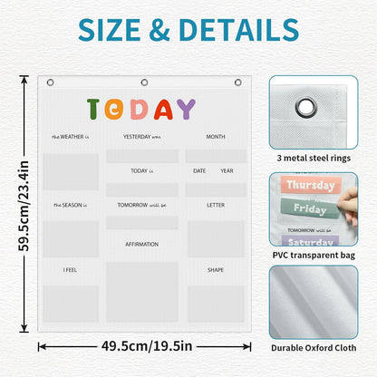 Daily Morning Board Circle Time Calendar Weather Seasons Positive Affirmations Letter Shape Number of the Day Pocket Chart,Toddler Preschool Calendar,Homeschool Morning Work Activity, Pastel Design