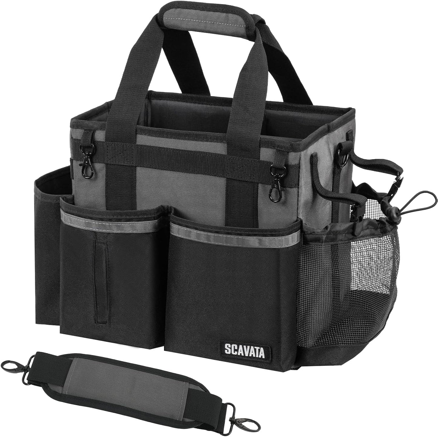 SCAVATA Compact Wearable Cleaning Caddy with Handle & Shoulder Straps | Small Cleaning Supplies Organizer, Under Sink & Car Cleaning Tools Storage Bag for Housekeepers Cleaners, Black