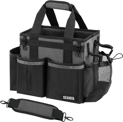SCAVATA Compact Wearable Cleaning Caddy with Handle & Shoulder Straps | Small Cleaning Supplies Organizer, Under Sink & Car Cleaning Tools Storage Bag for Housekeepers Cleaners, Black