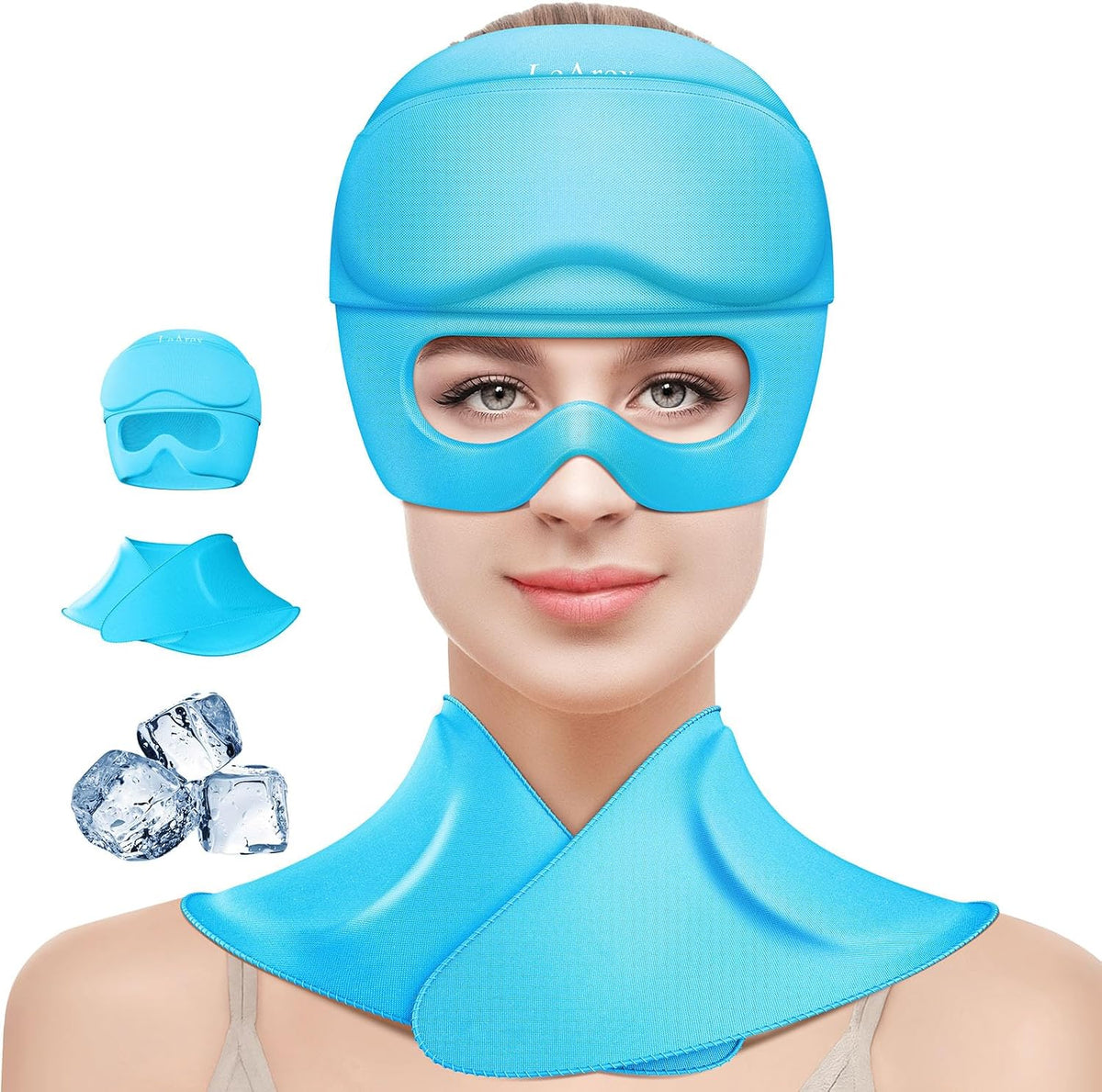 3 in 1 Migraine Relief Cap Neck Ice Pack Wrap Gel and Ice Eye Masks, Detachable Ice Caps with Eyes Masks, Hot and Cold Therapy for Relief of Headaches, Stiff Neck and Eye Fatigue (Purple)