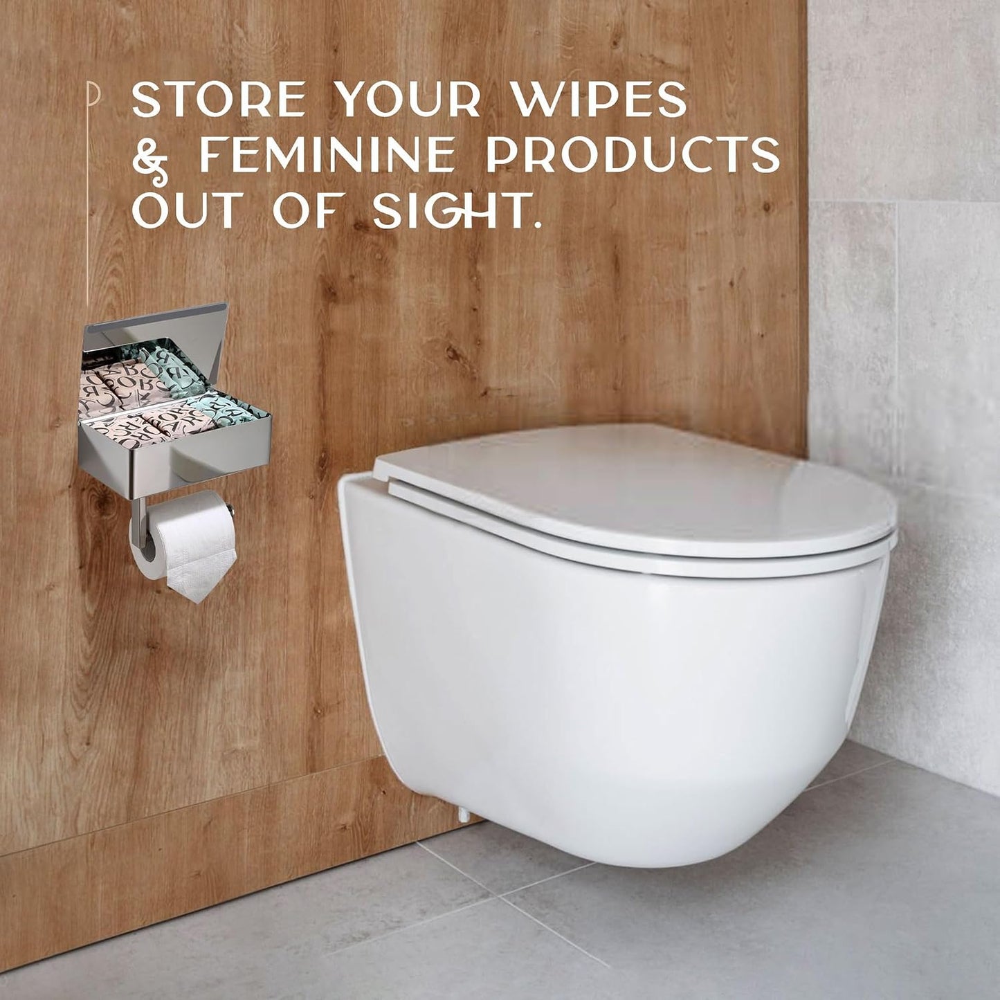 Day Moon™ - Toilet Paper Holder with Shelf - Modern Roll Holder for Bathroom - 1 Pack - Wall Mount - with Storage, Gold