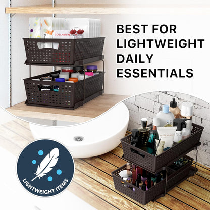 Simple Houseware 2 Tier Pull-Out Sliding Drawer Under Sink Storage, White | Great for Kitchen Bathroom Tray Shelf Organizer