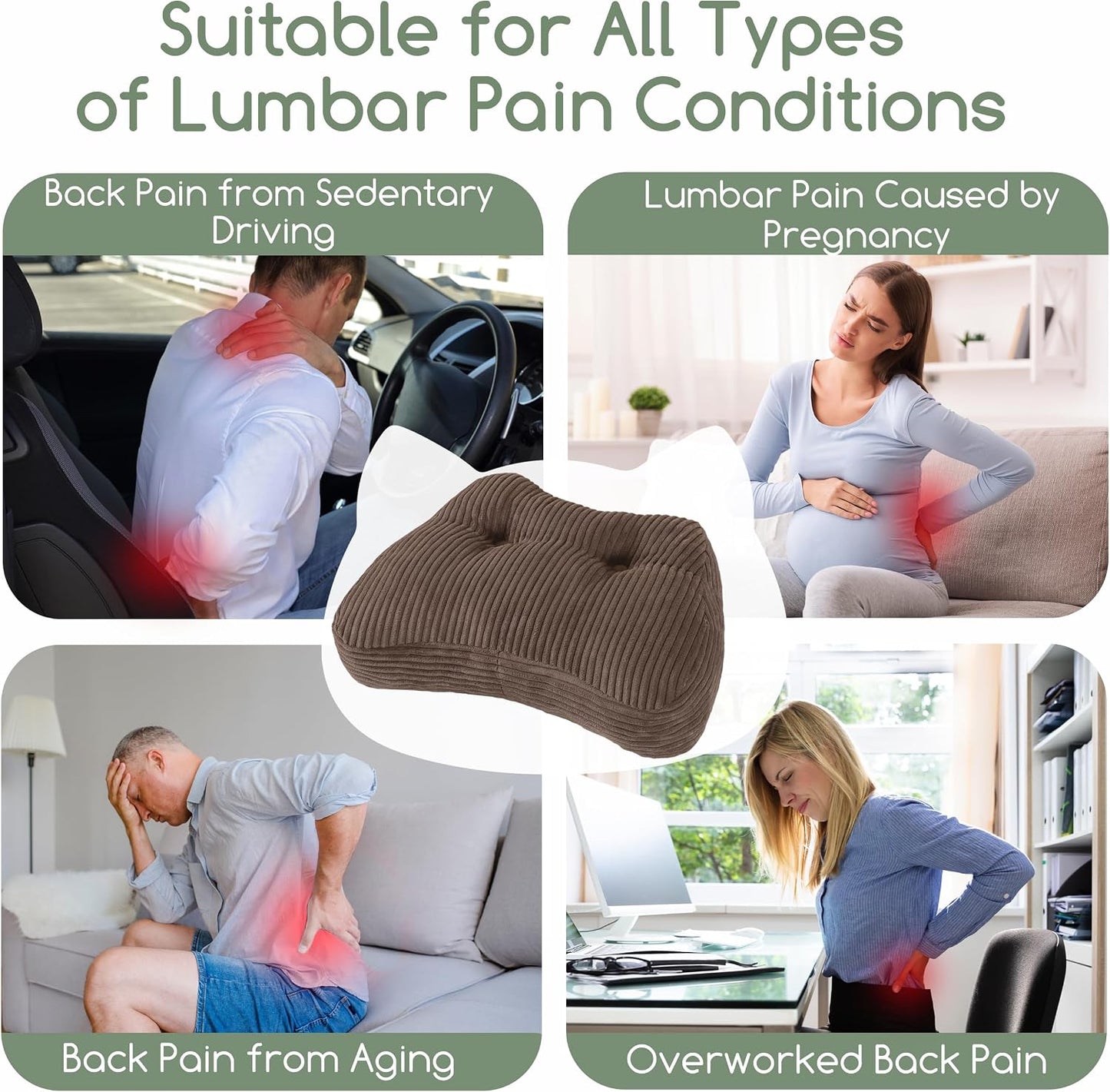 Lumbar Support Pillow for Recliner Chair/Accent Chair/Couch/Office Chair, Tufted Corduroy Back Support Cushion for Elderly, M-Shaped Recliner Cushions for Back Rest, Pain Relief, Reading, Dark Grey