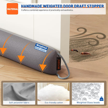 MAGZO Door Draft Stopper 36 Inches, Energy Saving, Gray | Weighted Sound Proofing for Door Draft Blocker, Under Door Gap Filler with Machine Washable Fabric