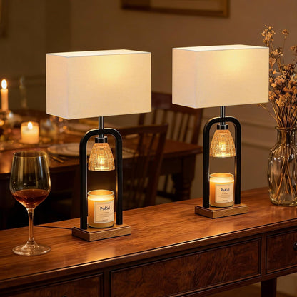 PoKat Gold Table Lamp Candle Warmer, Candle Warmer Lamp with Timer Dimmer, Wax Light Warming Table Lamp for Jar Candles, Modern Bedside Lamp for House Warming Home Decor Living Room, Bulb Included