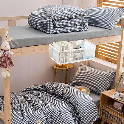 Bedside Caddy Shelf for Bunk Bed - Large Capacity Bed Caddy Organizer with Hooks for Office Cubicle Walls, Dorm Room Essentials, White, 14x5x4 Inch