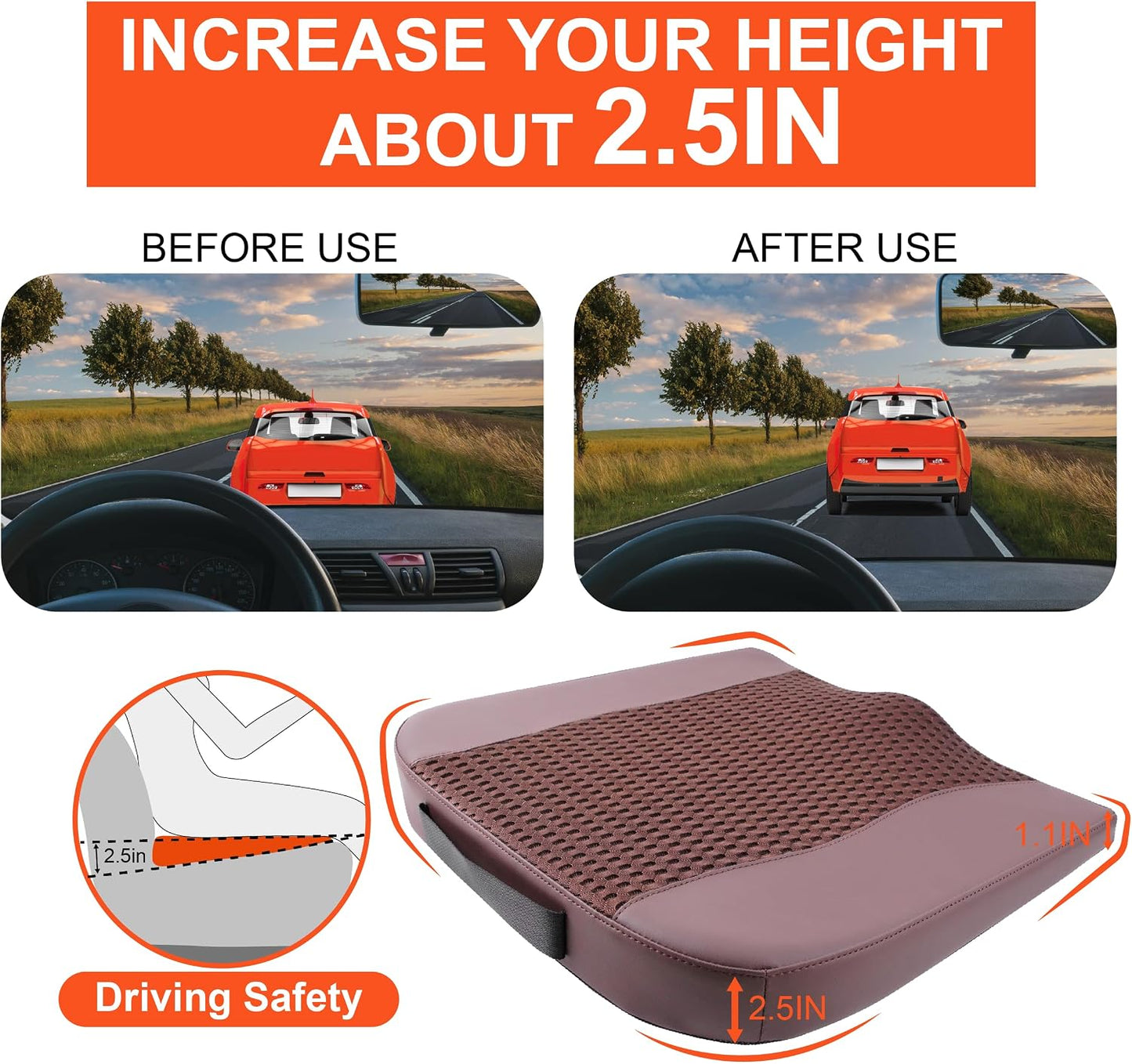 Lofty Aim Car Seat Cushion, Memory Foam Car Seat Cushions for Long Driving | Comfy Car Seat Pillow for Pain Relief, Driver Seat Cushion Adds Height, Butt Cushion for Car, Truck, Office Chair, Black