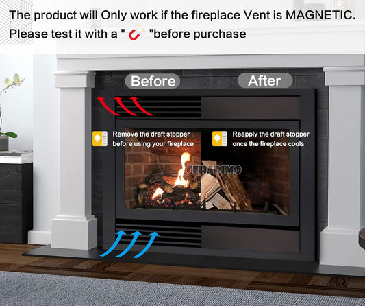 Fireplace Magnetic Vent Covers(36" L x 6" W)-Magnetic Fireplace Draft Stopper