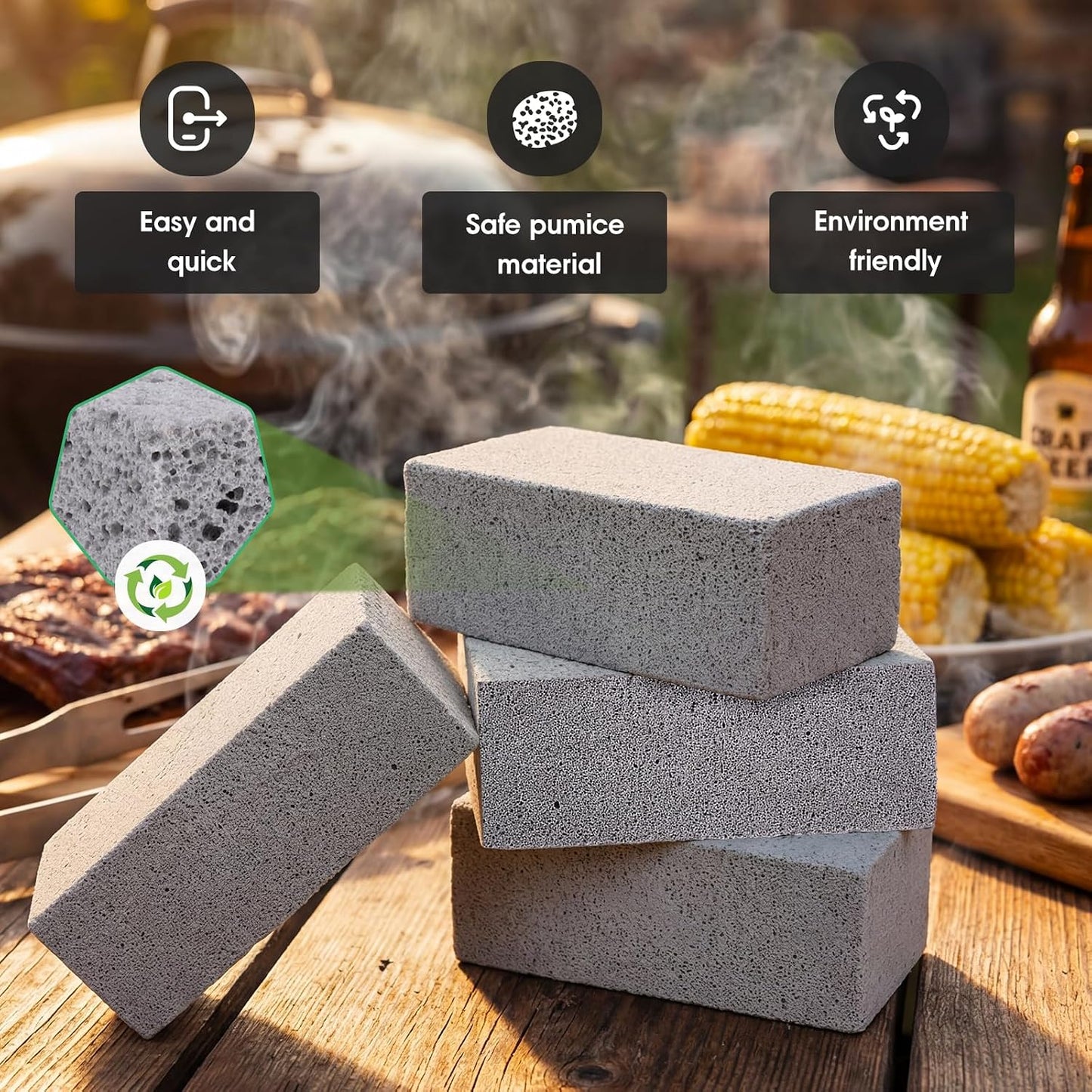 XUDAKAIXIN Grill Cleaning Bricks with Handle, Pumice Griddle Cleaning Stone Removing Stains for Grill,Plattop Griddle,Sink,Cookwares,Floor,Countertop(3-Pack with Handle)