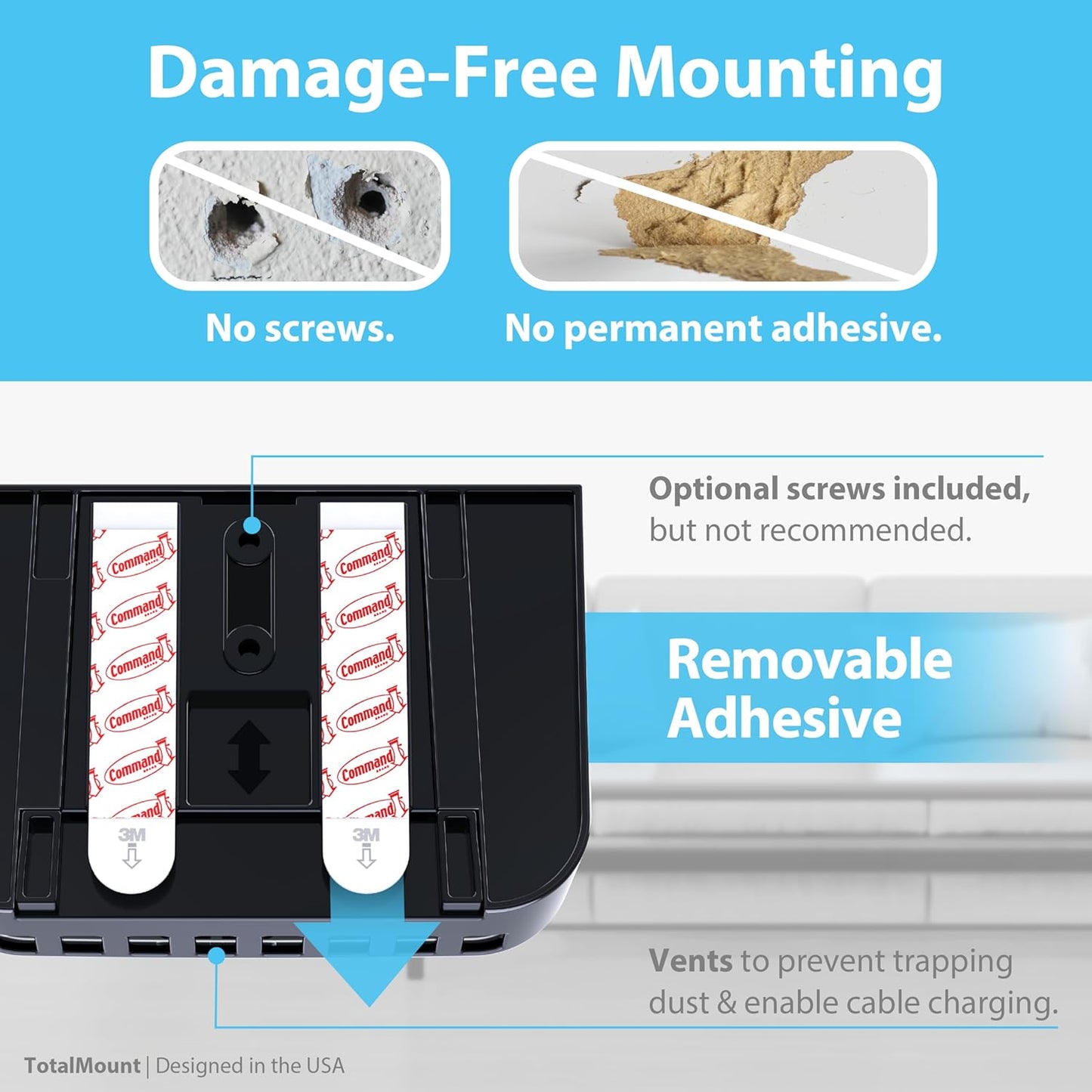 TotalMount Drop-Free Remote Holder – Removable Adhesive Strips – XL Black | Designed in the USA – Simply Put the Remotes In – No Tricky Magnet Alignment Needed (Holds 3 or 4 Remote Controls)
