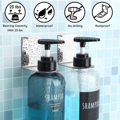 Segbeauty Stainless Adhesive Shampoo Bottle Holder, Dia 1.3inch 3.3cm Non-Drill Soap Dispenser Holder Set Silver, 3pcs Rustproof Shampoo Holder for Shower, Bottle Wall Mounted Rack for Toilet Kitchen