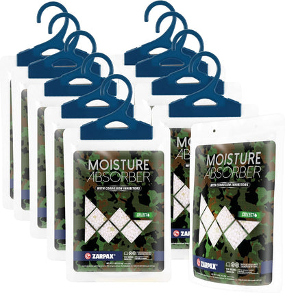 Zarpax Moisture Absorber Sachets Activated Charcoal 7.5 oz/212g - Remove Excess Moisture In Air & Odor - Desiccant Dehumidifier for Closet, Drawer, Storage - Dampness & Humidity Control - Set of 5