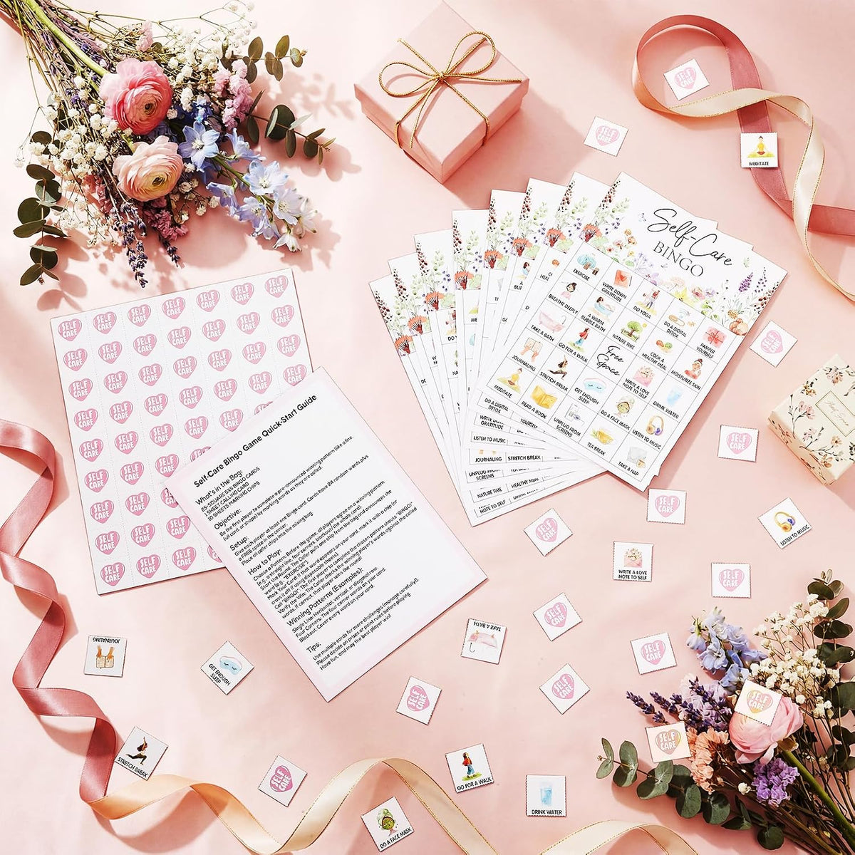 Pasimy 37 Pcs Self Care Bingo Game, 24 Self Care Bingo Cards