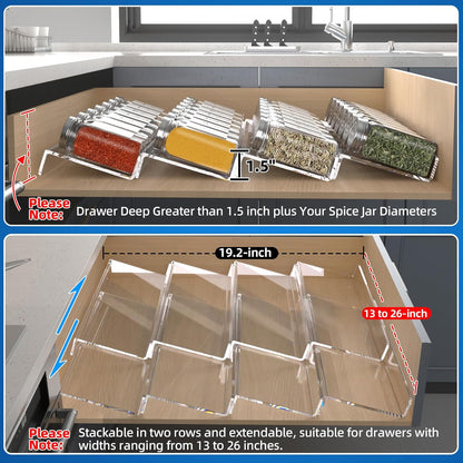 MIUKAA Clear Acrylic Spice Drawer Organizer, 4 Tier Seasoning Jars Drawers Insert, Kitchen Spice Rack Tray for Drawer/Countertop (Jars not included)