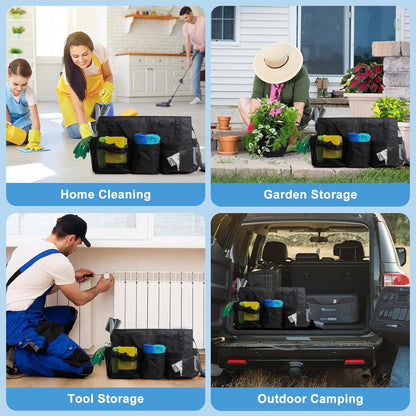 Large Cleaning Caddy Organizer, Adj Straps & Board Dividers Heavy‑Duty | Waterproof Nylon Fabric, Handle, Removable Divider, Tool Bags for Housekeepers, Car detailing, Kitchen Bathroom