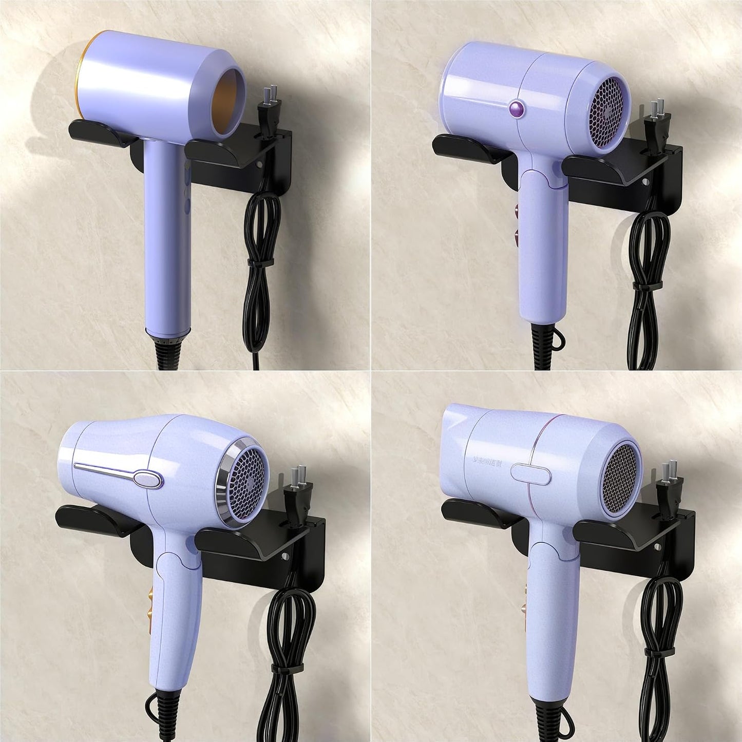 YIGII Hair Dryer Holder Wall Mounted Self Adhesive No Drill with Cord Organizer, Stainless Steel Storage for Bathroom Vanity Cabinet