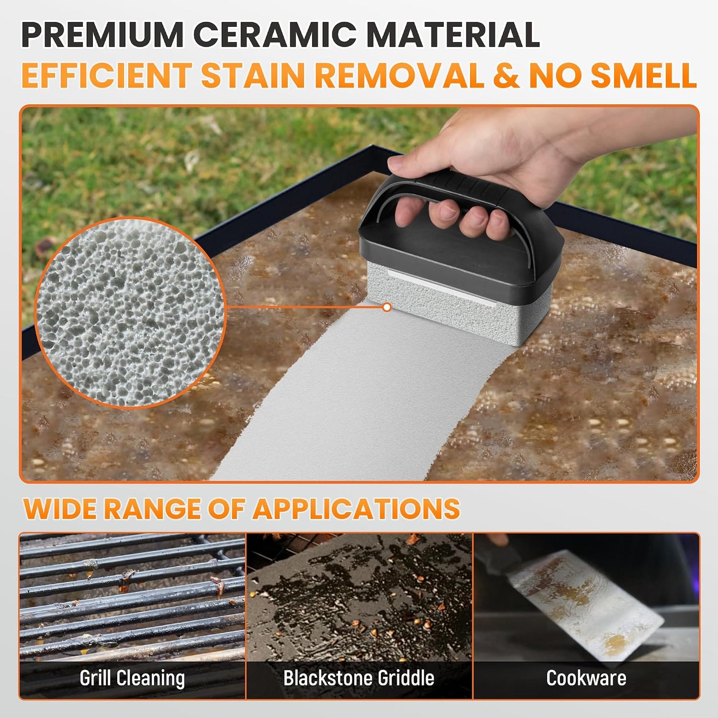Grill Brick for Cleaning Flat Top, Heavy Duty Grill Stone Griddle Brick | Pumice Grill Cleaning Brick with Handle & Scraper, Griddle Cleaner for Removing Stubborn Grease, Rust (5 PCS)