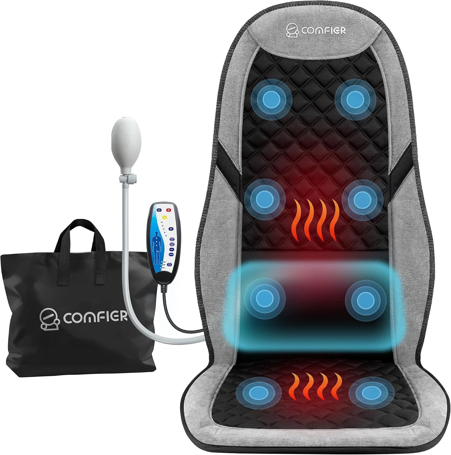 COMFIER Back Massager with Heat,Massage Chair Pad,Massage Seat Cushion with Adjustable Lumbar Support,Back Massage for Pain Relief,Chair Massager for Recliner,Gifts for Women Men Mom Dad