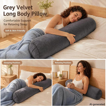SAMTY Bolster Pillow for Adults, Long Round Body Pillow for Bed, 76x7.87 | Beige, Velvet Lumbar Pillow, Soft Cylindrical Body Pillow, Hidden Zipper And Carry Handle for Sleeping, Reading Relaxing