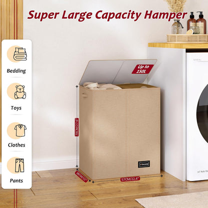 195L Laundry Hamper 3 Section,Large Laundry Hamper with Lid,Dirty Clothes Hamper with 3 Inner Bags,Collapsible Laundry Basket Organizer for Laundry Room,Bedroom,Laundry Sorter Hamper 3 Compartment