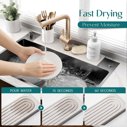 Stone Faucet Mat for Kitchen Sink – Diatomite Drying Stone Mat & Sink Protector, Prevents Moisture – Sink Splash Guard Water-Absorbing Stone Tray for Bathroom Counter (Light Grey, 20" x 3.9")