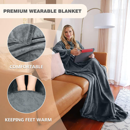 Solaris Wearable Blanket with Sleeves for Adults, Softness Comfort Warmth Fleece Gift for Women Men, Snuggy Body Throw TV Blanket for Home Office Lounge, Gift for Your Lover