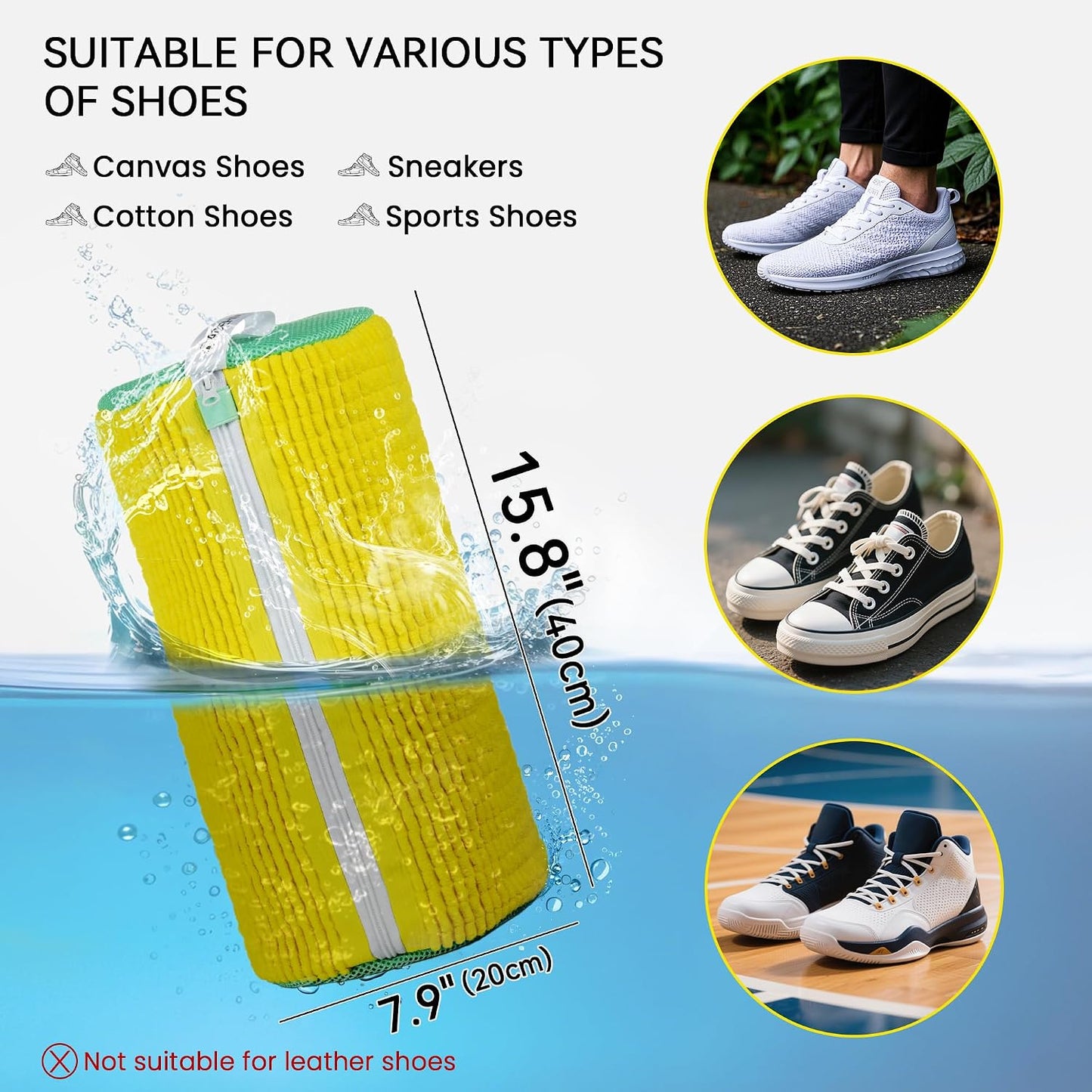 1 Pcs Shoe Washing Machine Bag, White | Extra Long and Thick Microfibre Fluff, Reusable for Washer & Dryer, All-Around Cleaning for All Shoe Types