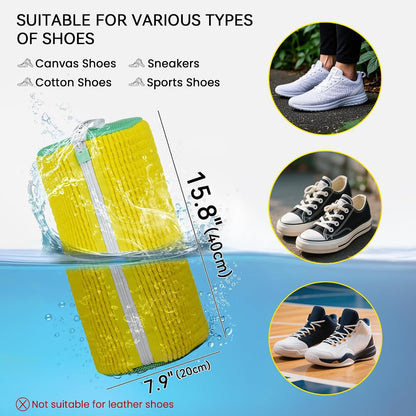 1 Pcs Shoe Washing Machine Bag, White | Extra Long and Thick Microfibre Fluff, Reusable for Washer & Dryer, All-Around Cleaning for All Shoe Types