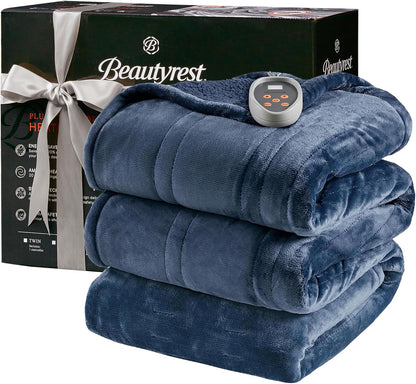 Beautyrest Reversible Heated Throw - Plush Sherpa Heating Blanket, Grey