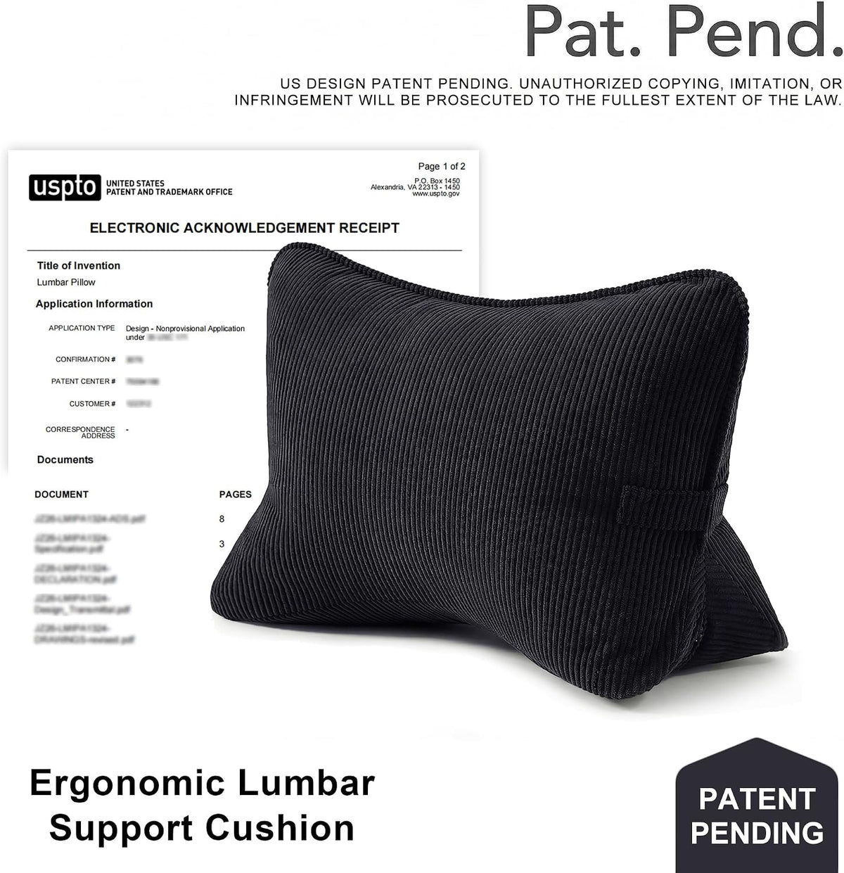 Pat. Pend. Corduroy Lumbar Support Back Pillow for Watching TV, Reading & Gaming, Ergonomic Triangle Support Cushion for Sofa, Armchair & Bed Sitting, Removable Washable Cover, Beige Gray
