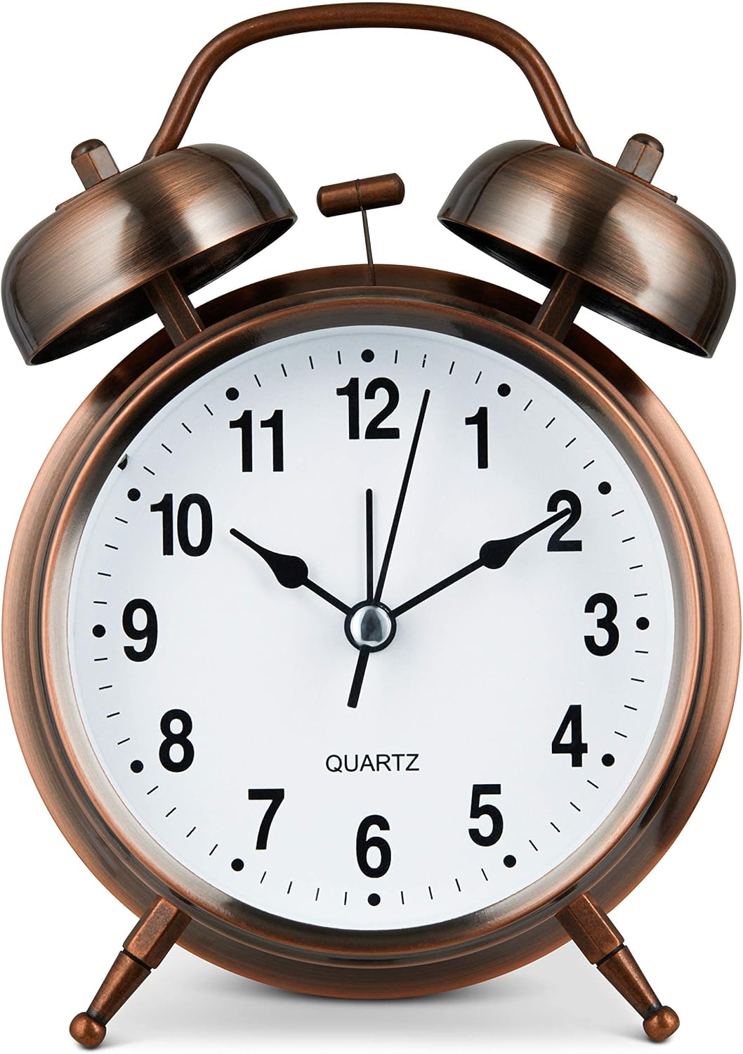 Bernhard Products Analog Alarm Clock 4" Twin Bell Vintage Navy Blue Silent Non-Ticking Quartz Battery Operated Extra Loud with Backlight for Bedside Table Desk, Retro Old Fashioned for Heavy Sleepers