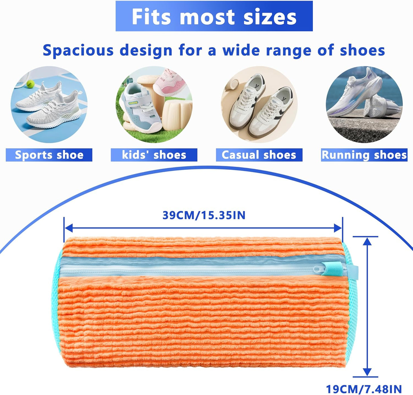 Reusable Shoe Washing Bag, 2-Pack Chenille Laundry Bag for Washer & Dryer. | Soft chenille fibers help deep clean sneakers while the hidden zipper keeps shoes secure and helps protect your washer.
