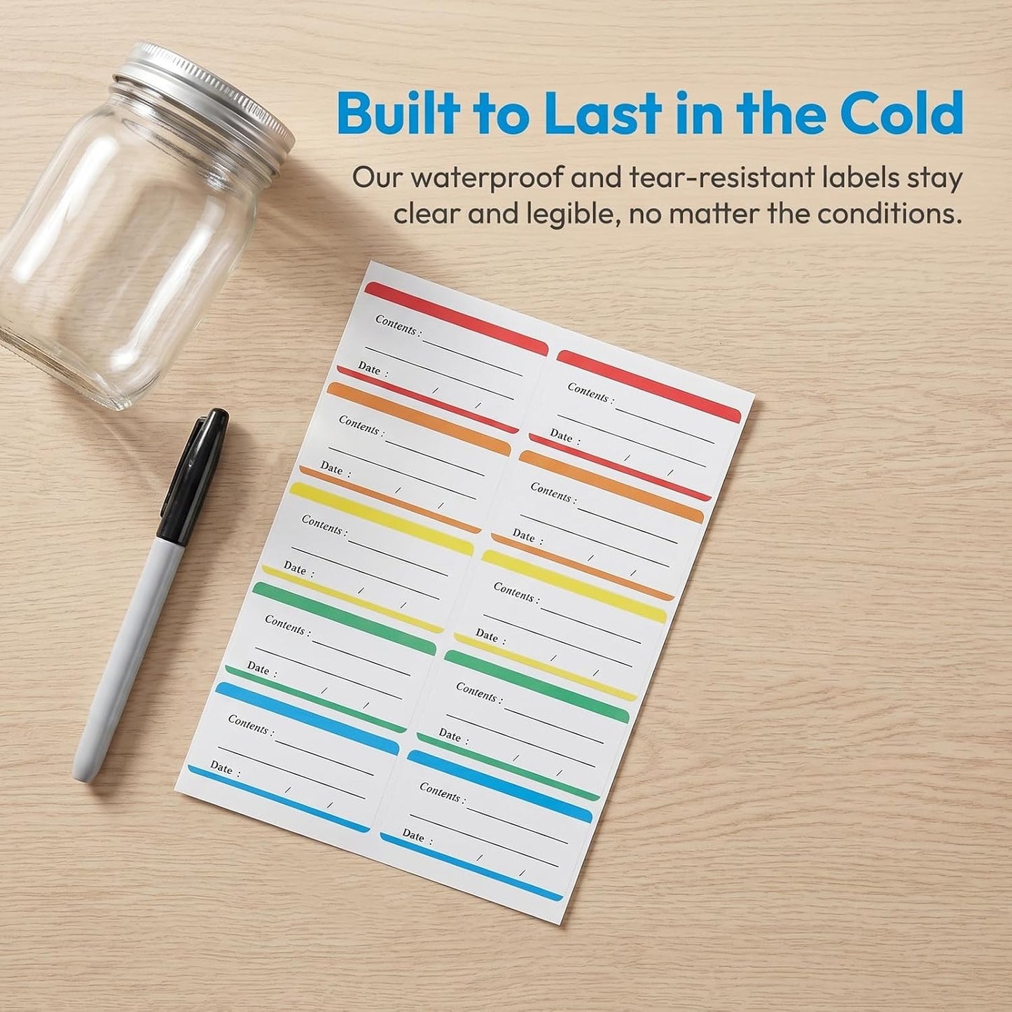 SHOWERORO 100pcs Removable Food Storage Labels for Jars and Containers, Self Adhesive Paper Material with Abrasion-Resistant Surface, Easy Peel Date Labels for Meal Prep and Kitchen