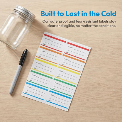 Zerodeko 100pcs Reusable Food Freezer Labels Stickers for Food Containers and Glass Jar Labels, Easy Peel, Abrasion-Resistant Paper Stickers for Kitchen Meal Prep and Pantry Organization