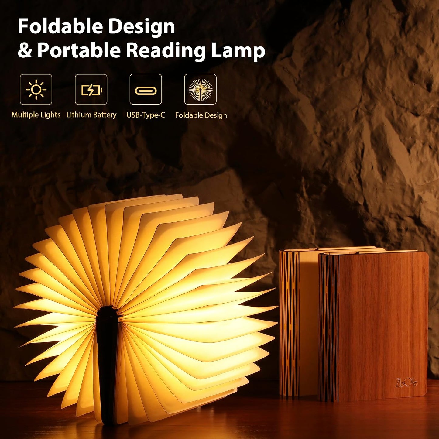 4.7 in Wooden Book Lamp, Book Lovers Gifts,Teacher Appreciation Gifts | Folding Book Light, Ambient Lighting for Home Library Bookshelf Decor, Gift for Men Reader Bookworm Birthday (Maple)