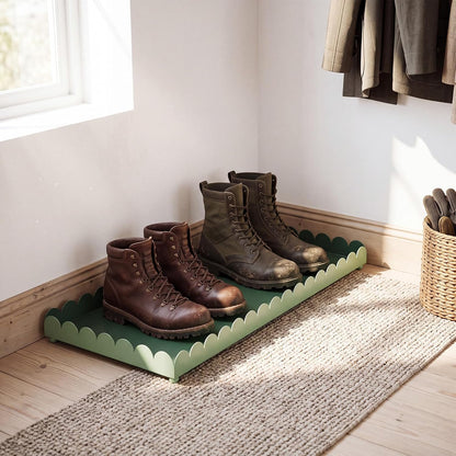 Sieral 34" x 14" x 2" Scalloped Large Metal Boot Tray, Heavy Duty Waterproof Iron Shoe Mat for Entryway Indoor/Outdoor, Multipurpose Shoe Tray for Boots, Plants, Front Door