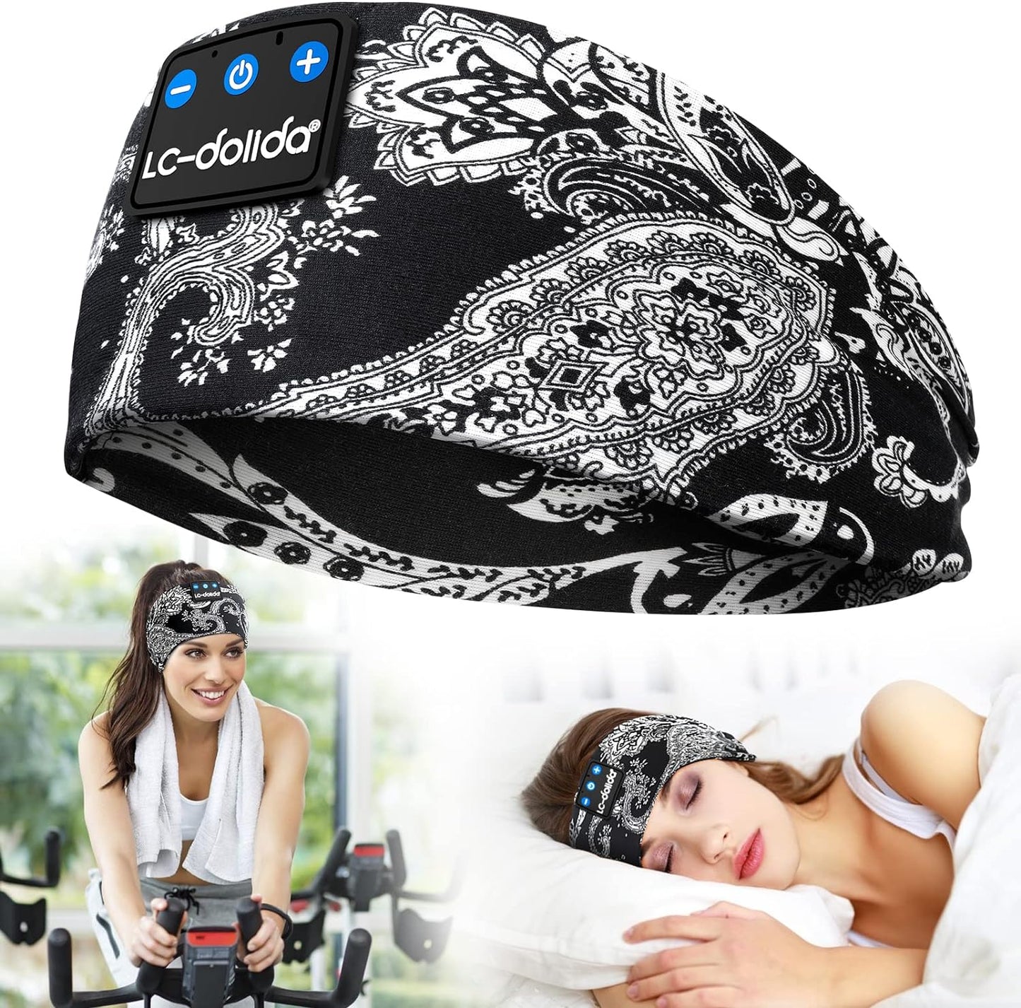 LC-dolida Sleep Headphones Bluetooth Headband Sleeping Wireless Headband Headphones with Thin HD Stereo Speakers Perfect for Side Sleepers, Sport, Yoga, Travel