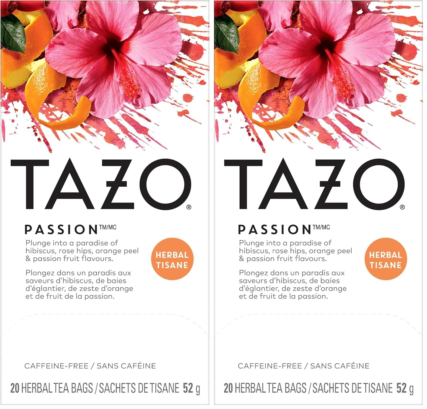 TAZO Passion Herbal Tea Bags, Hot or Iced, Caffeine Free, 20 Total Tea Bags