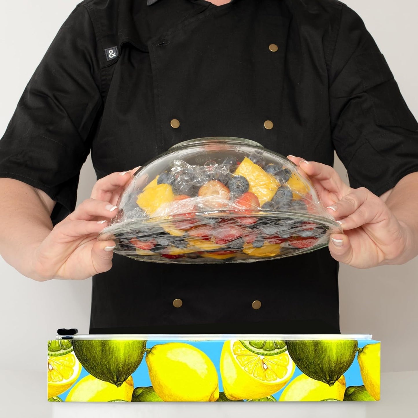 Chicwrap Veggies Refillable Plastic Wrap Dispenser - Includes One 12" x 250' Roll of Professional Grade Plastic Wrap - BPA Free and Kosher Certified - Reusable Dispenser w/Slide Cutter | Reusable Plastic Wrap Dispenser with Four Non-Slip Rubber Feet and