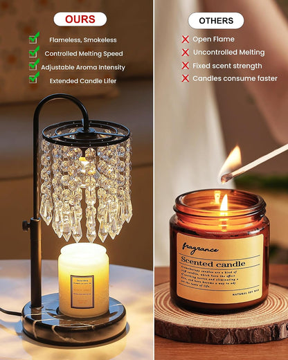 Candle Warmer Lamp with Timer Dimmer and 3 Bulbs, Candle Lamp Warmer with Marble Base for Adjustable Height, Crystal Candle Lamp for Jar Candles, House Warming Gifts Home Room Decor, Silver