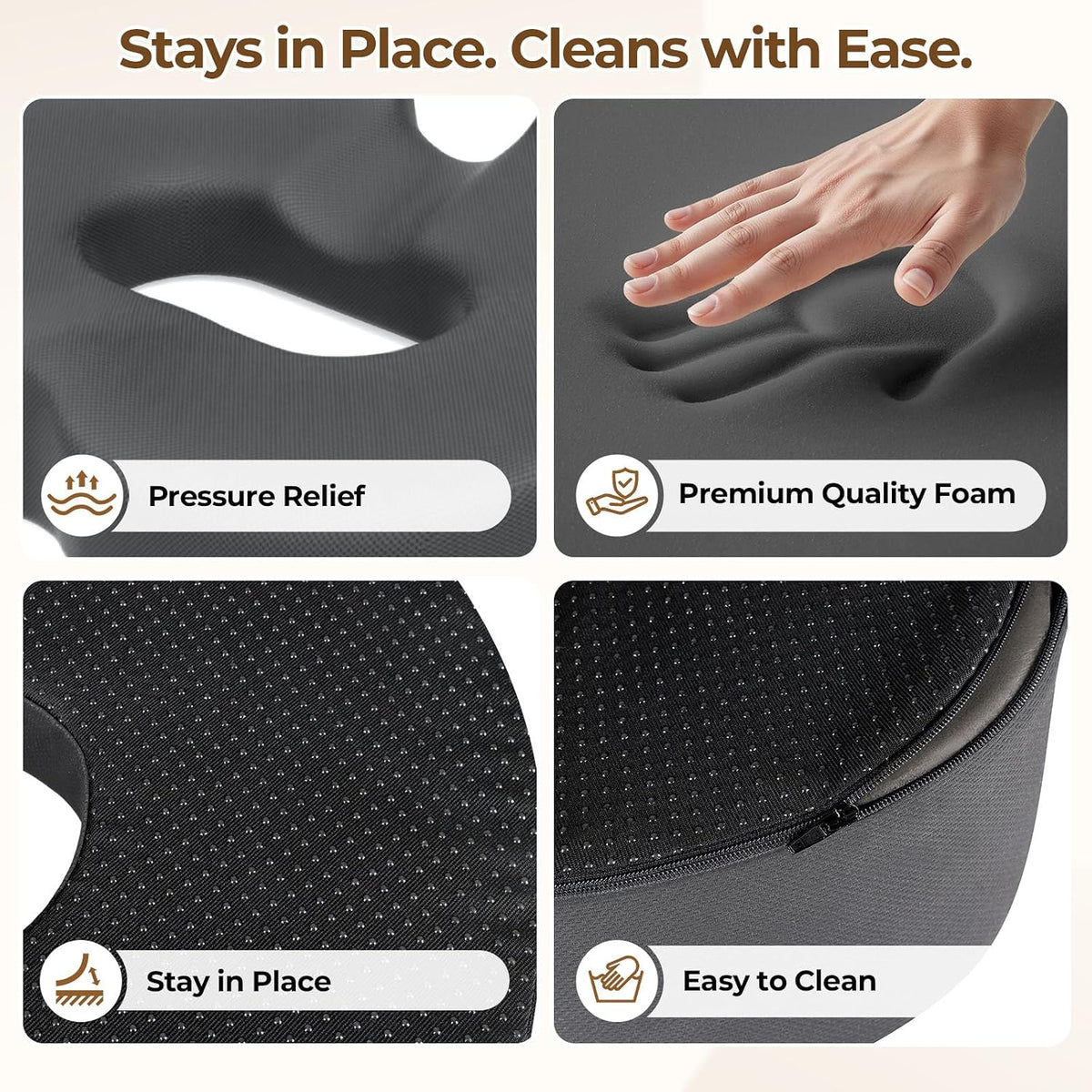 TushGuard Donut Pillow Seat Cushion Memory Foam Lifting Cushions, Black