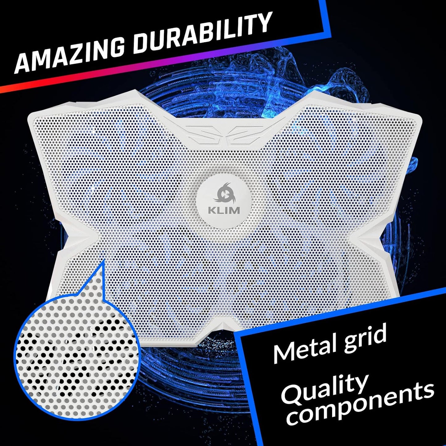 KLIM Wind Laptop Cooling Pad - More Than 500 000 Units Sold - New Version - The Most Powerful Rapid Action Cooling Fan - Laptop Stand with 4 Cooling Fans at 1200 RPM - USB Fan - PS5 PS4 - RGB