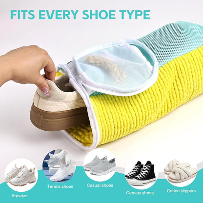 Shoe Washing Machine Bag Reusable Sneaker Washing Bag with Built-in Fluffy Brushes for 360° All-Around Cleaning, Laundry Shoe Bag is Designed for Washer and Dryer （Yellow 2pcs）