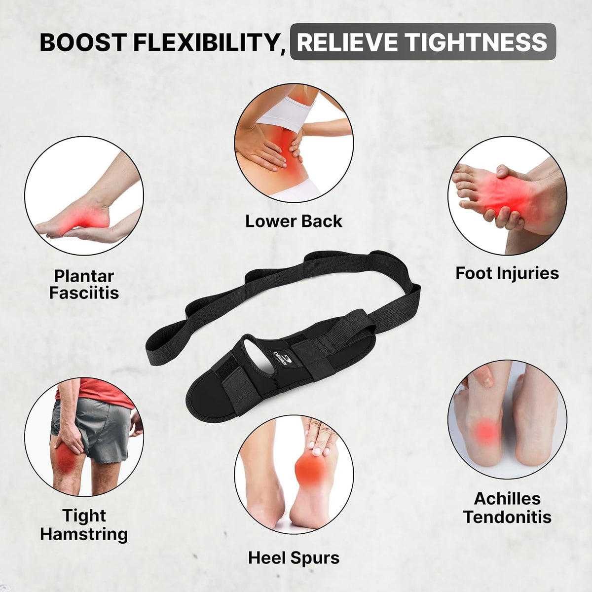 DMoose Fitness Foot & Calf Stretcher with Adjustable Padded Stretching Strap for Plantar Fasciitis, Hamstring, Heel Spurs and Achilles Tendonitis Relief - Yoga Leg Stretch Strap for Flexibility