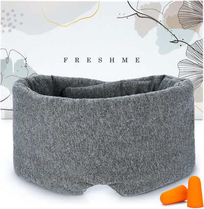 FRESHME Cotton Sleep Eye Mask for Men - Upgrade Design Blackout Side Sleeper Eyes Cover for Night Sleeping, Large Size Wide Soft Travel Airplane Blindfold with Adjustable Velcro Strap for Work Nap